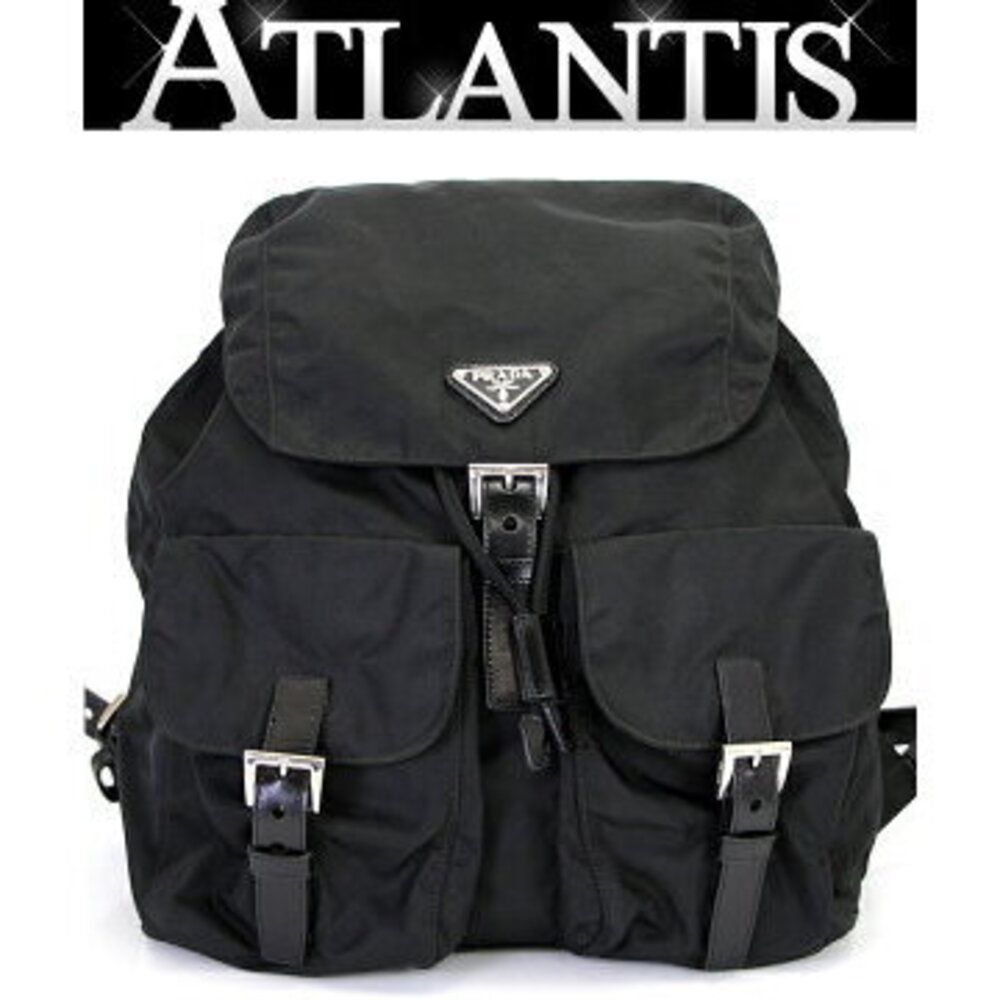 Prada Triangle Logo Backpack Rucksack Daypack Double Pocket Black